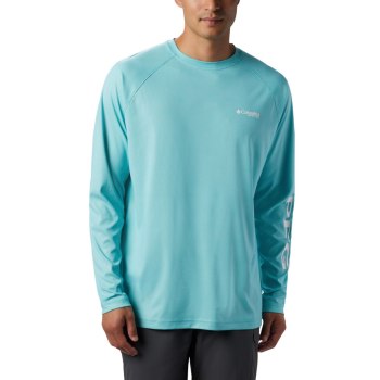 Columbia PFG Terminal Deflector Long Sleeve Tall, Sudaderas Turquesa Claro Blancos Para Hombre | 908